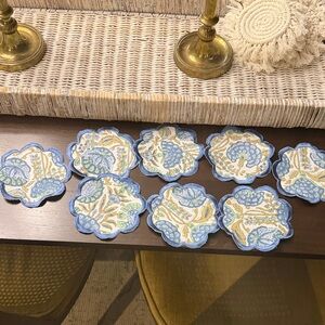Block print boho Floral Blue Coasters Set of 8